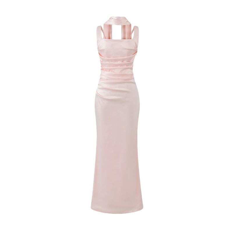 Elegant Strapless Square Neck Bodycon Dress – Pleated Waist Slim Fit Sheath Party & Clubwear for Women