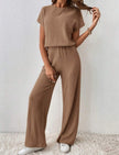 “Women’s Knitted Two-Piece Set – Loose Wide-Leg Pants & Matching Top”