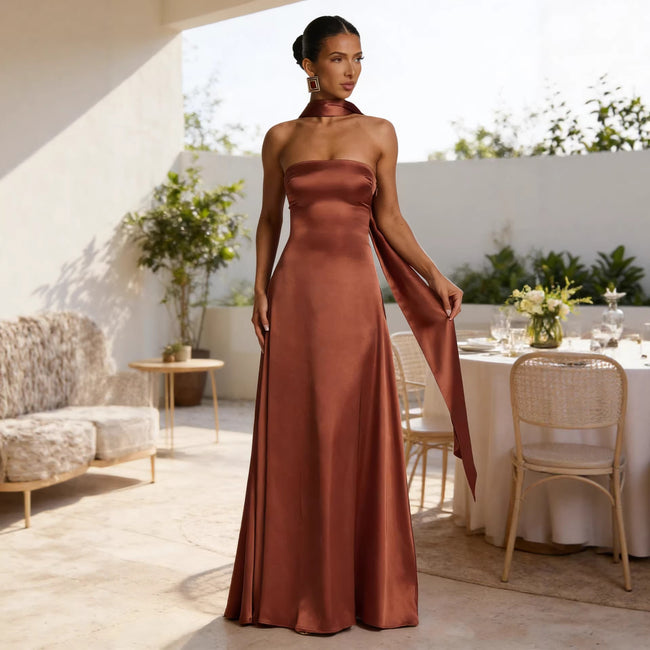Women’s Backless Strapless Evening Gown – Sexy Slim Fit Maxi Party Dress