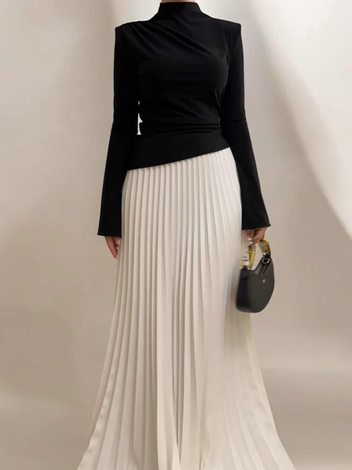 Turtleneck  Top & Contrasting Color Skirt Suit