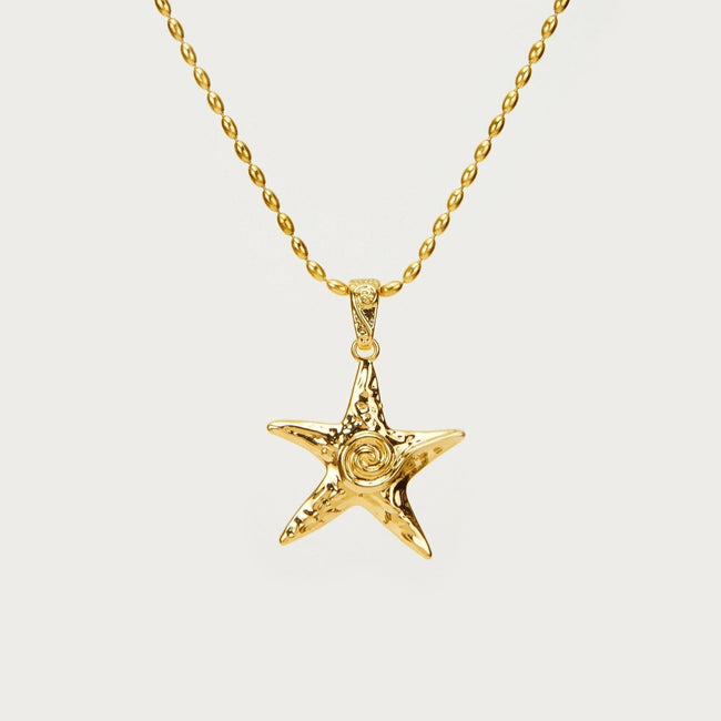 Gold Color Retaining Starfish Necklace Ring Earrings
