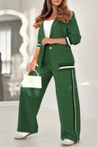 Women’s Lapel Collar Blazer & Wide Leg Pants Set – Elegant Long Sleeve Jacket High Waist Trousers 2 Piece Office Suit