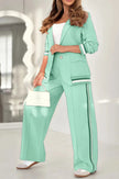 Women’s Lapel Collar Blazer & Wide Leg Pants Set – Elegant Long Sleeve Jacket High Waist Trousers 2 Piece Office Suit