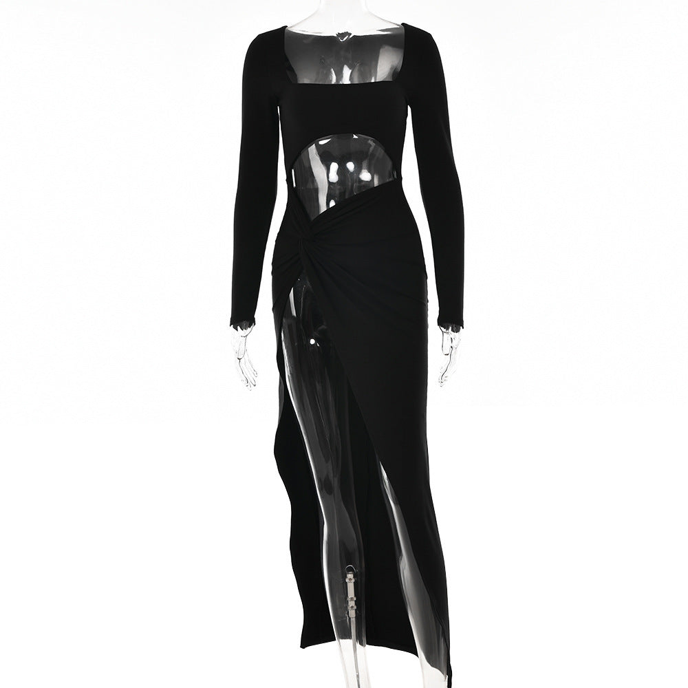Women’s Long Sleeve Hollow U-Neck Split Party Dress