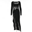 Women’s Long Sleeve Hollow U-Neck Split Party Dress