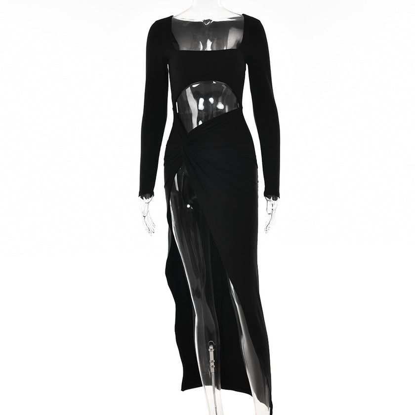 Women’s Long Sleeve Hollow U-Neck Split Party Dress