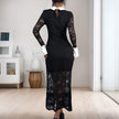 Elegant Lace Long Sleeve Lapel Color  Dress