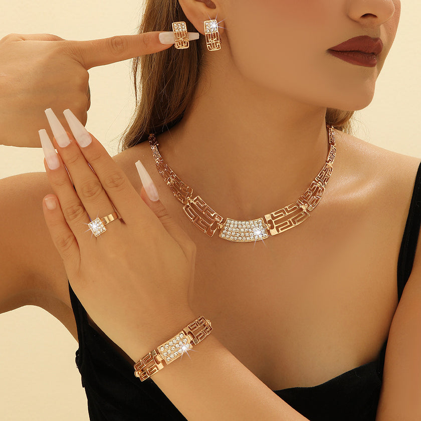 Diamond Necklace, Earrings Rings Bracelets Four Piece Set
