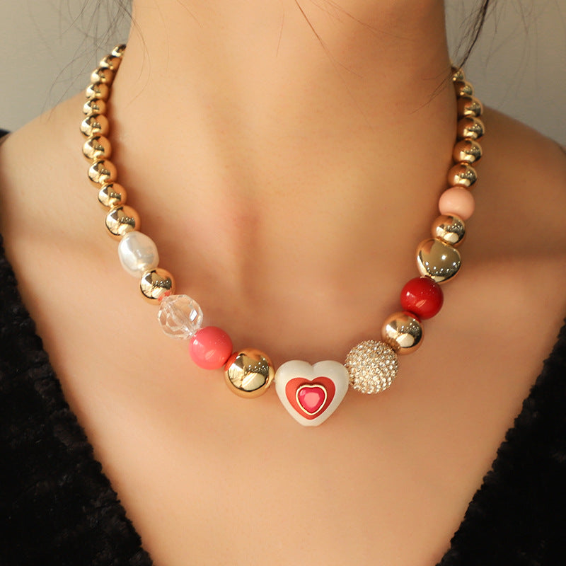 Heart Peach Pearl Combination Bracelet Suit