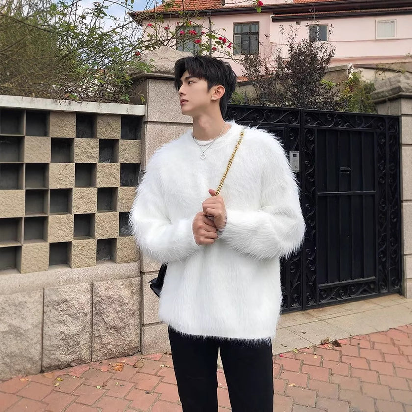 Mens New AutumnWinter Loose Casual Knit Outerwear Top