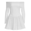 Womens Solid-Color Fashion Strapless Long-Sleeve Dress