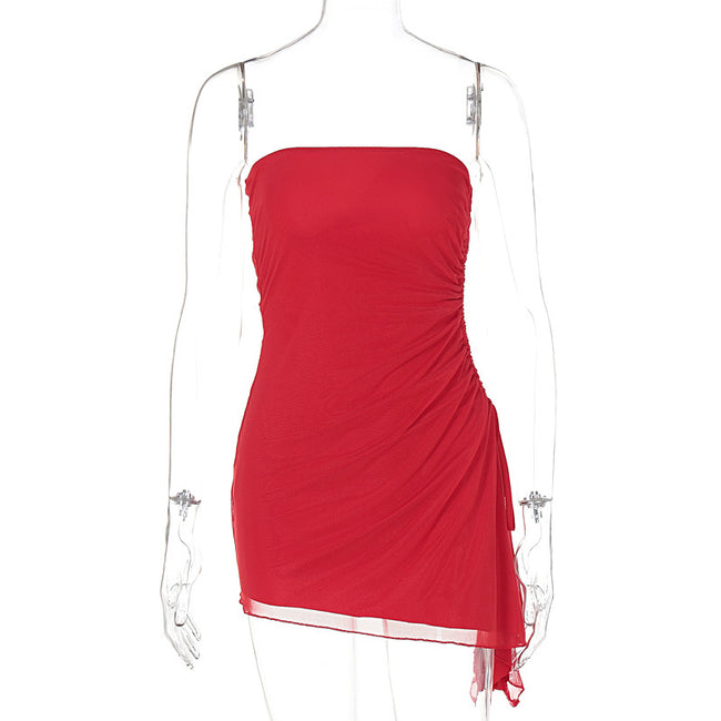 Y2K Tube Top Bodycon Dress – Backless Split Hem Summer Mini Dress