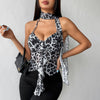 Women’s Leopard Print Halter Cami Top with Built-in Pads – Sexy Backless Summer Crop Top
