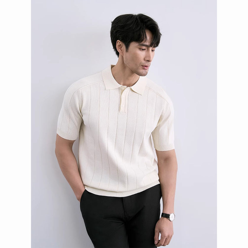 Men’s Ice Silk Striped Knit Shirt – Slim Fit Short Sleeve Summer Top