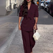 Women’s Stylish V-Neck Blazer Suit – Elegant 2-Piece Office Outfit