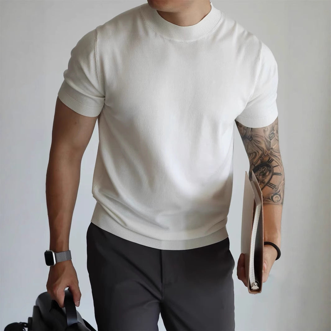 Casual Workwear T-shirt With A Small High Collar