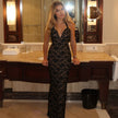 Women's Sexy Deep-V Lace Halterneck Lace-Up Dress