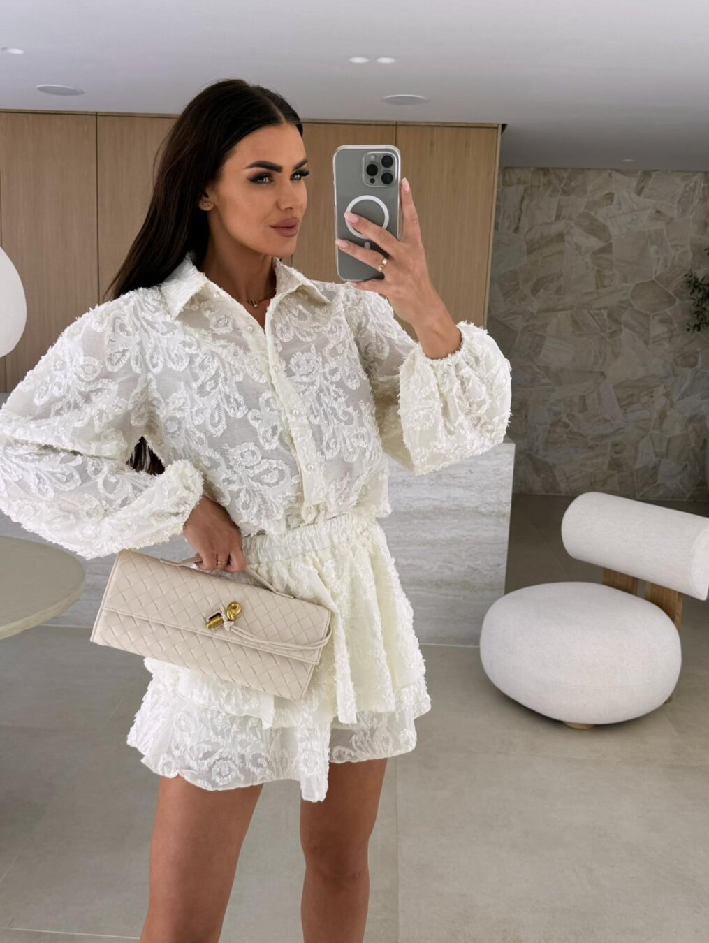 Women’s Casual 2-Piece Set – Long Sleeve Hollow-Out Fashion Outfit