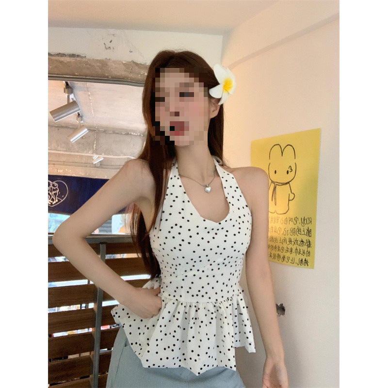 Women’s Stylish Halter Top – Ruffled Hem Slim Fit