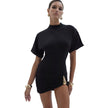 Women’s Crew Neck Half Sleeve Pleated Sheath Dress, Elegant Slim Fit Work Dress