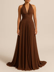 Brown Halter Back Maxi Dress