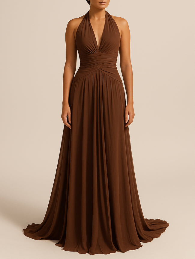 Brown Halter Back Maxi Dress