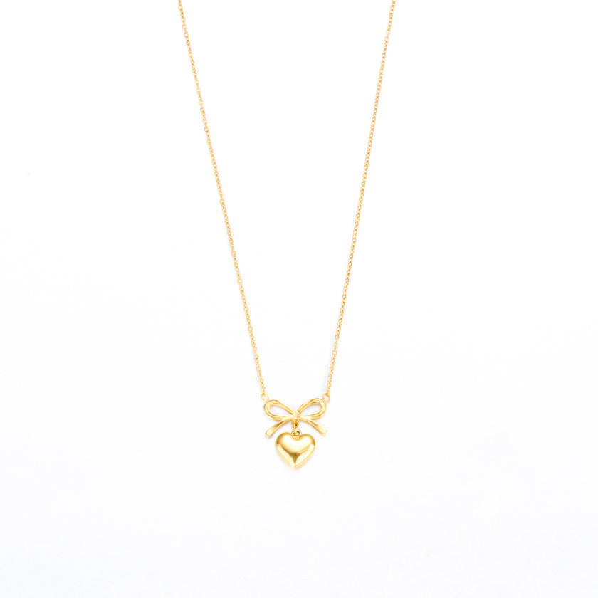 Stainless Steel  Love Heart Bowknot Shape Charm Chain Choker