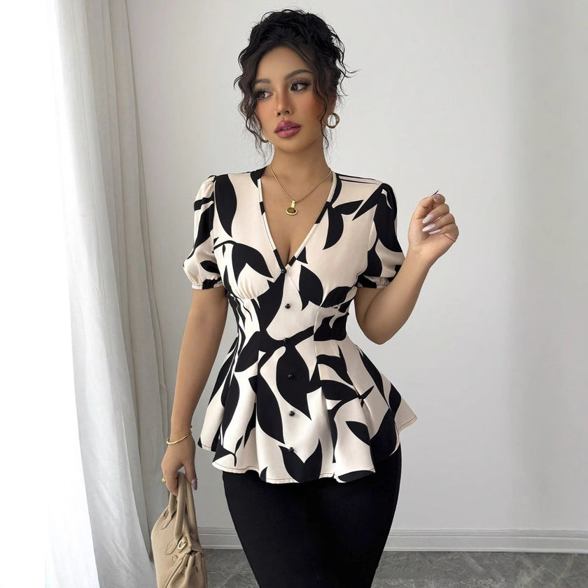 Summer Fashion Women's Printed Loose Casual Button Shirt