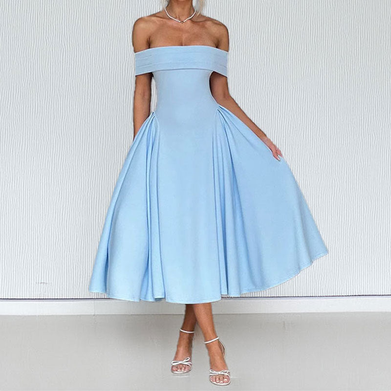 Off-shoulder Sexy One-shoulder Solid-color Dress