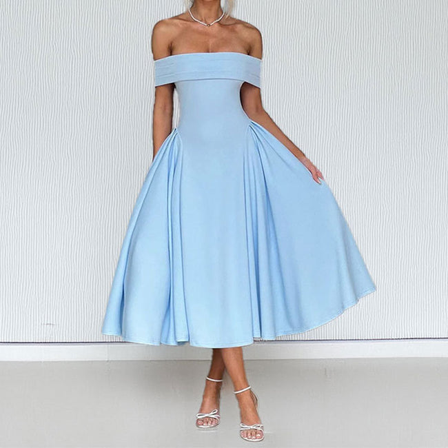 Off-shoulder Sexy One-shoulder Solid-color Dress