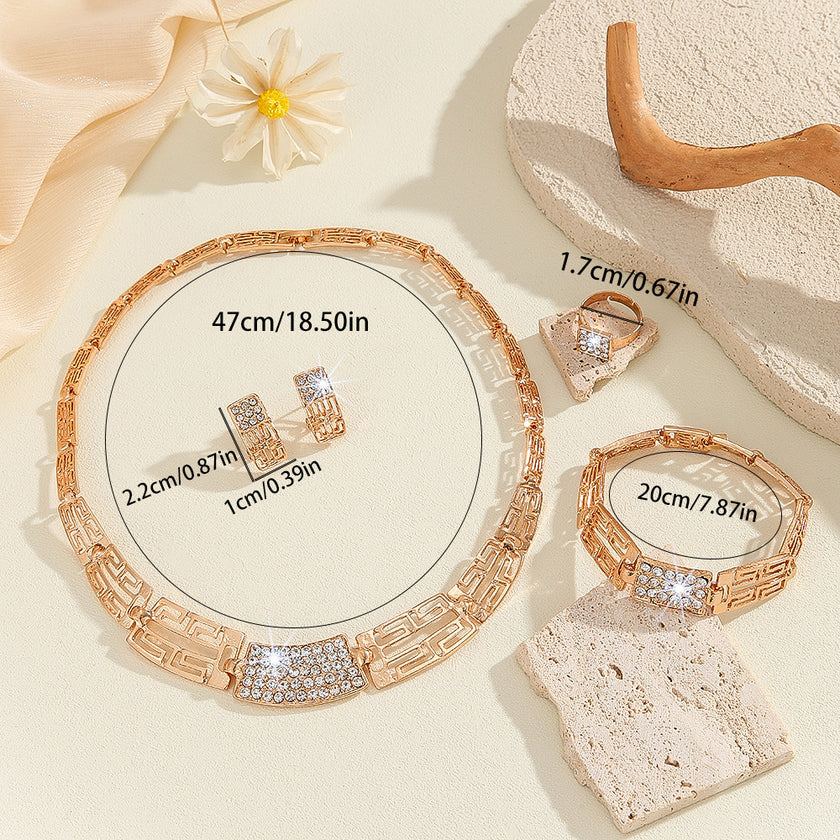 Diamond Necklace, Earrings Rings Bracelets Four Piece Set