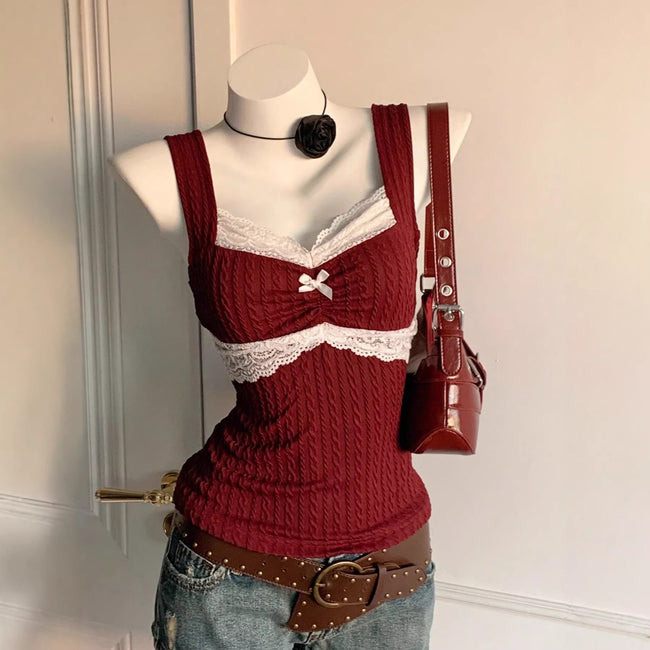 Women’s Lace Trim Bow Vest Top – Slim Fit Waistcoat Style