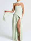Pure Color Split Backless Elegant Streamer Dress