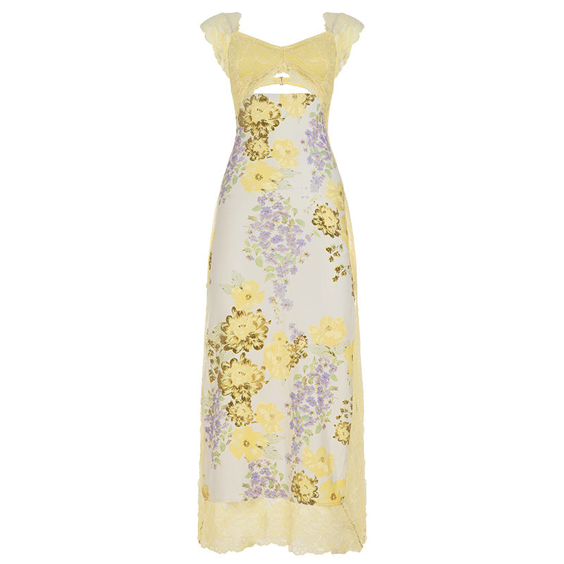 Women’s French Style Lace Patchwork Bodycon Dress – Sexy Printed Slim Fit Party Club Dress