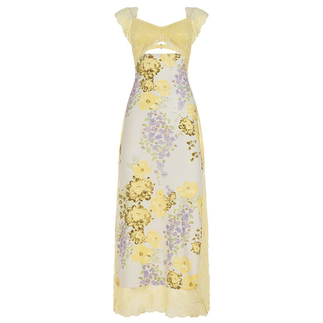 Women’s French Style Lace Patchwork Bodycon Dress – Sexy Printed Slim Fit Party Club Dress