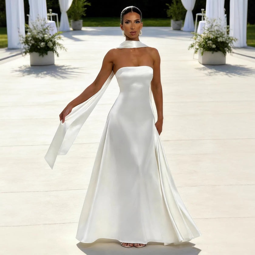 Women’s Backless Strapless Evening Gown – Sexy Slim Fit Maxi Party Dress
