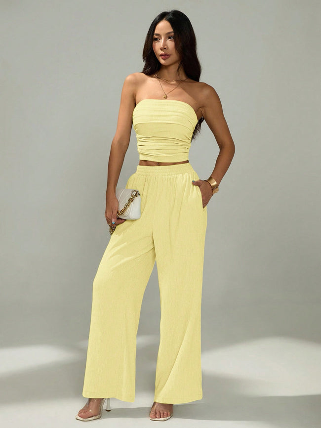 Womens Solid-Colored Top And Pants Minimalist Set