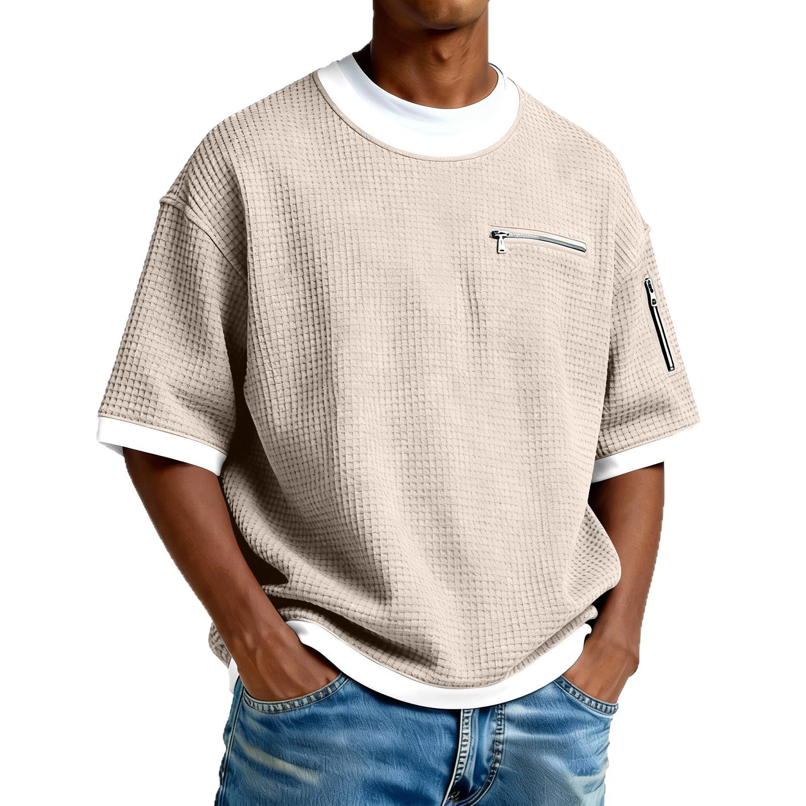 Men’s Crew Neck Contrast Color T-Shirt – Lightweight Casual Short Sleeve Summer Tee for Men