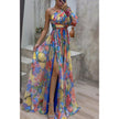 Floral Print One Shoulder Split Maxi Dress – Sexy Long Sleeve Summer Beach Vacation Dress for Womenn