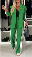 Women’s Lapel Single-Breasted Blazer & Striped Straight Leg Pants Set – Casual 2 Piece Suit Office Fashion Outfit