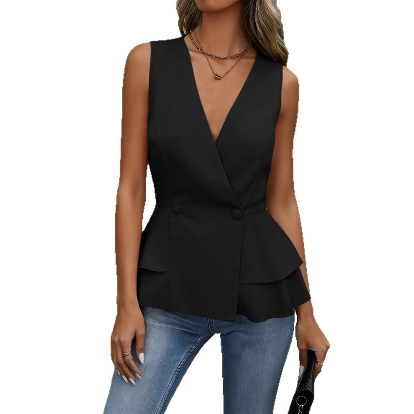 Solid Lace Trim Sleeveless Slim Fit Top