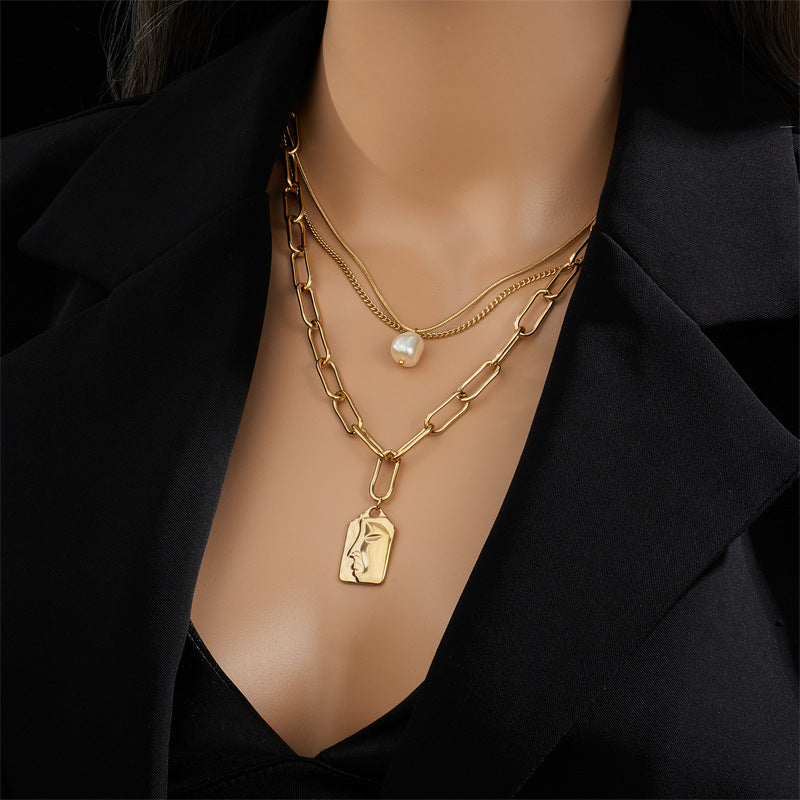 Fashion Jewelry Layered Face Portrait Chain Choker