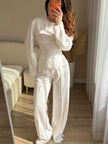 Chic Long Sleeve O-Neck Top and High Waist Pants Two Piece Set