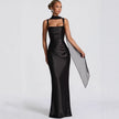 Elegant Strapless Square Neck Bodycon Dress – Pleated Waist Slim Fit Sheath Party & Clubwear for Women