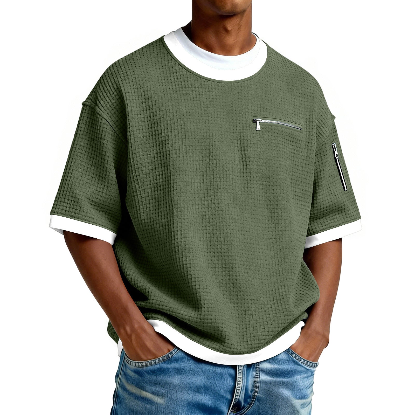Men’s Crew Neck Contrast Color T-Shirt – Lightweight Casual Short Sleeve Summer Tee for Men