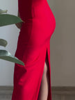Red Sexy Slit Suspender Maxi Dress