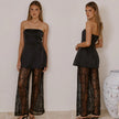 Women Sleeveless Lace Top and Wide Leg Pants Two Piece Outfit Set