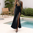Women's French-style Vacation Sexy Strap Lace Patchwork V-neck Split Elegant Dress