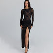 Women’s Elegant Sheer Long Dress with Slit – Sexy See-Through Maxi Evening Party Dress