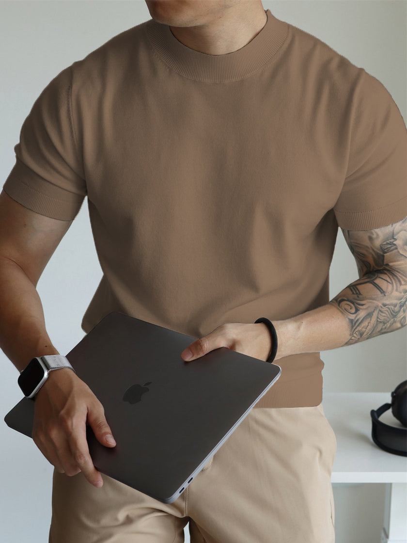 Casual Workwear T-shirt With A Small High Collar